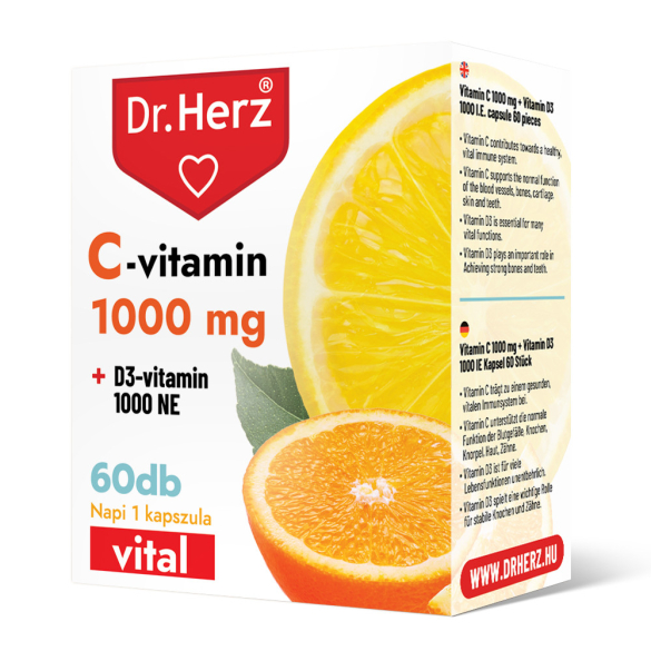 DR Herz C-vitamin 1000 mg + D3-vitamin 1000 NE 60 db kapszula doboz
