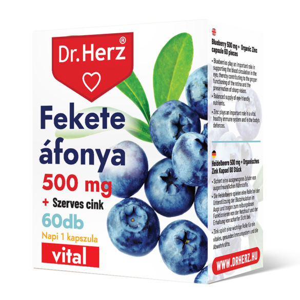 Dr. Herz Fekete Áfonya 500 mg + Szerves Cink kapszula 60 db DOBOZOS