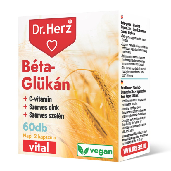Dr. Herz Béta-Glükán+Szerves Cink,Szelén+C-vitamin vegan kapszula 60 db DOBOZOS