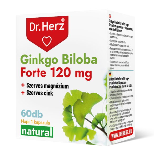 Dr. Herz Ginkgo Biloba Forte 120 mg + Szerves Magnézium + Szerves Cink kapszula 60db DOBOZOS