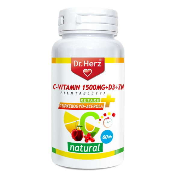 Dr. Herz C-vitamin 1500mg+D3+Zn tabletta csipkebogyóval és acerola kivonattal 60 db 